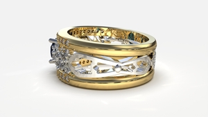Gouden ring model Cordoba, gezet met saffier en diamant. FR82